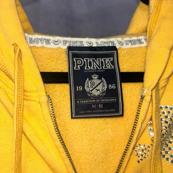Y2K Victoria’s Secret Pink Yellow Bling Jacket Full Zip Hoodie Sweatshirt  M - Picture 2 of 7